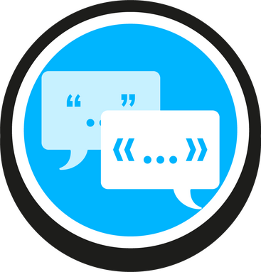 A blue button wth white dialog boxes on it.